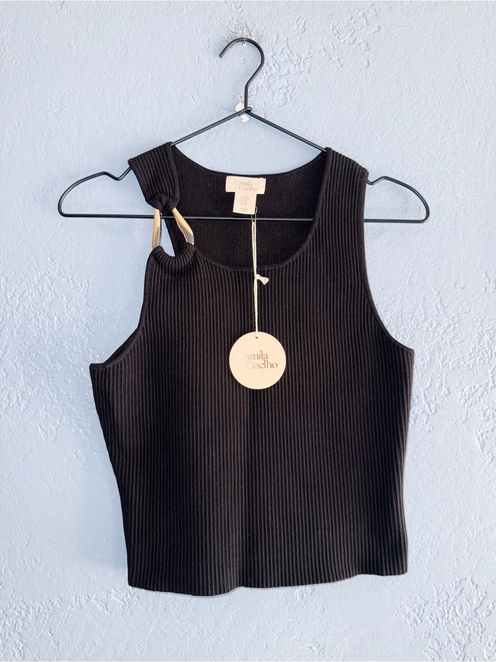 Camila Coelho Black Ribbed Tank Top Size Medium